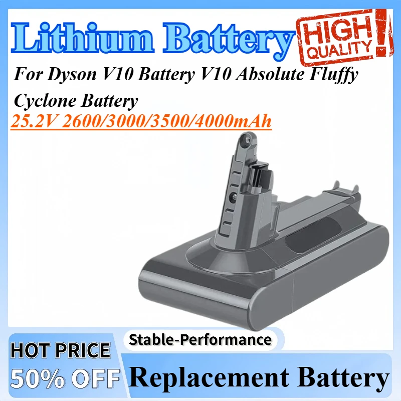 

High Quality 25.2V 3000/3500/4000mAh Replacement Battery For Dyson V10 Battery V10 Absolute Fluffy Cyclone Battery Full Capacity