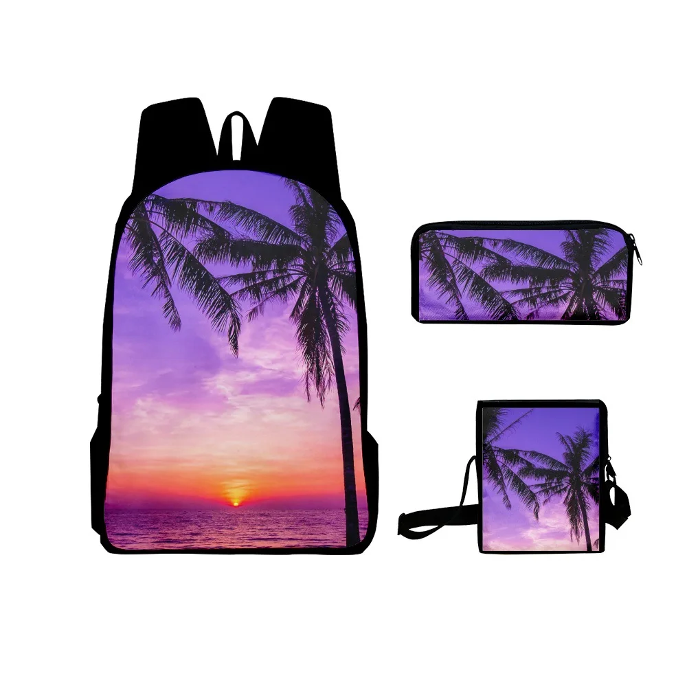 Hip Hop Funny Coconut Tree 3pcs/Set Backpack 3D Print School Student Bookbag Travel Laptop Daypack Shoulder Bag Pencil Case