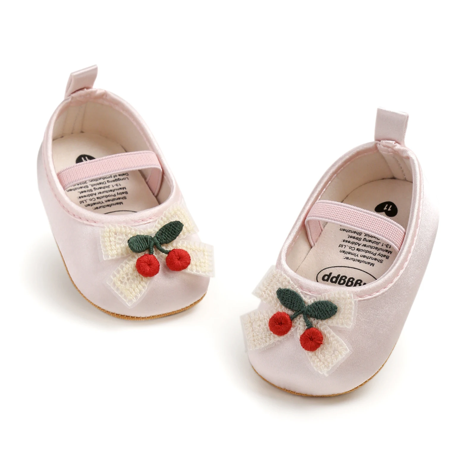 0-18months Baby Girls Princess Shoes Cherry Bow Soft Non-slip Bottom Shoes