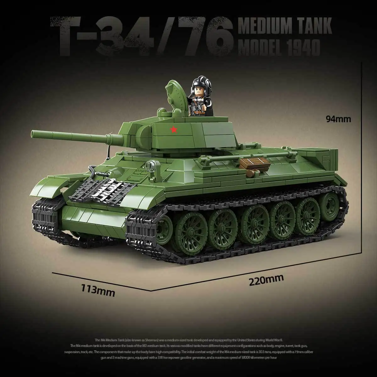 

Soviet T-34/76 Medium Tank 1940 Model Building Blocks Military Armor Vehicle Model Bricks Set War Diorama Boys Educational Toy