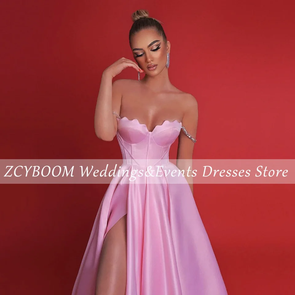 Charming Pink Sweetheart Sequin Off The Shoulder Evening Dress 2024 A-Line Backless Side Slit Floor Length Zipper Prom Dress