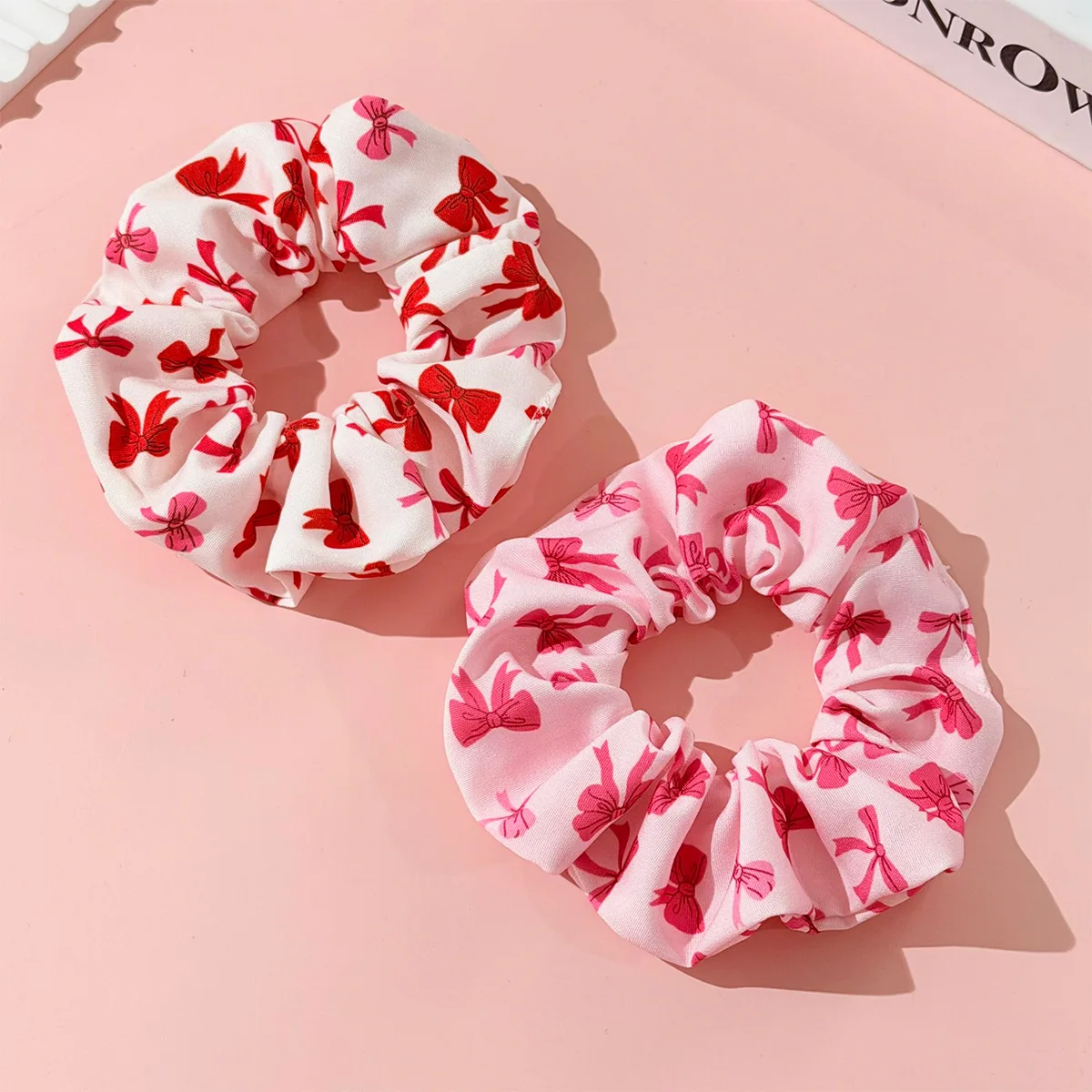 Bow Ribbon Print Large Scrunchies High Elastic Fabric Hair Ties for Women Ponytail Holder Sweet New Daily