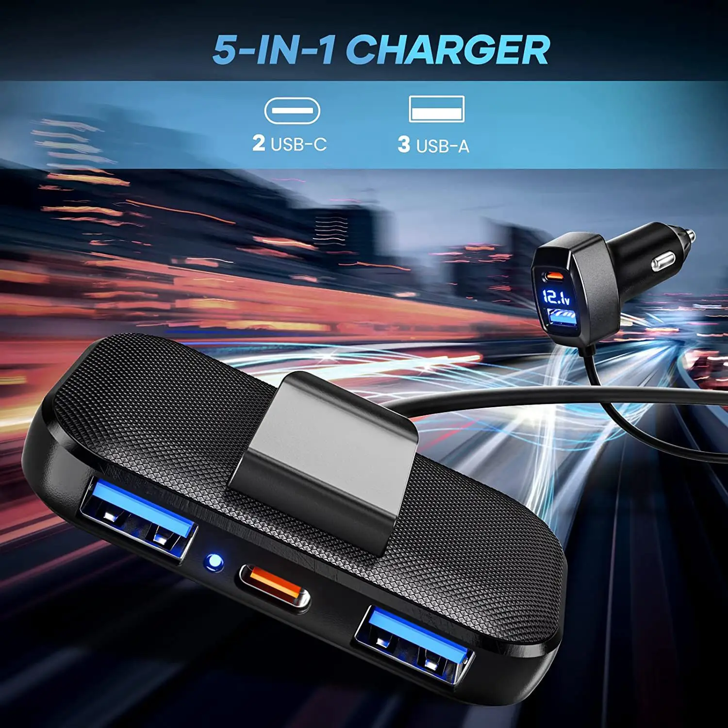 5 Multi Ports Type C Car Charger, 31W USB C Charger Adapter, Voltage Detection, Multiple Adapter for Back Seat Charging