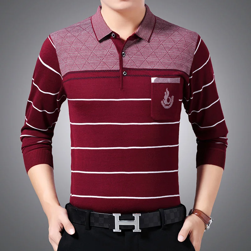 Men's autumn clothes long-sleeved t-shirt top bottoming loose lapel POLO men's clothing