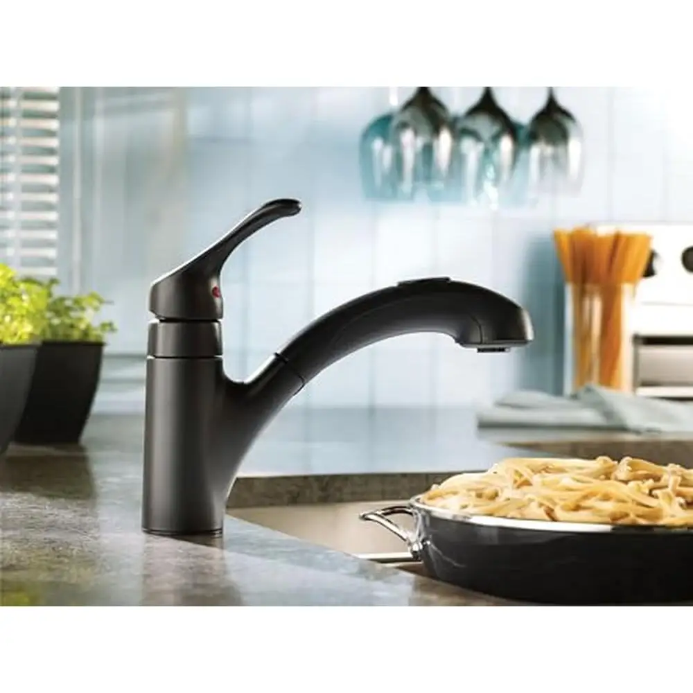 Matte Black Pullout Kitchen or Laundry Faucet with Power Clean Deck Mount Flexible Hose Easy Installation Optional Deckplate