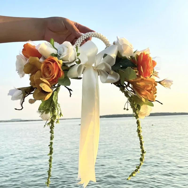 Bride wedding certificate bouquet high-end bouquet wedding fake flower portable pearl ring hand holding photo props