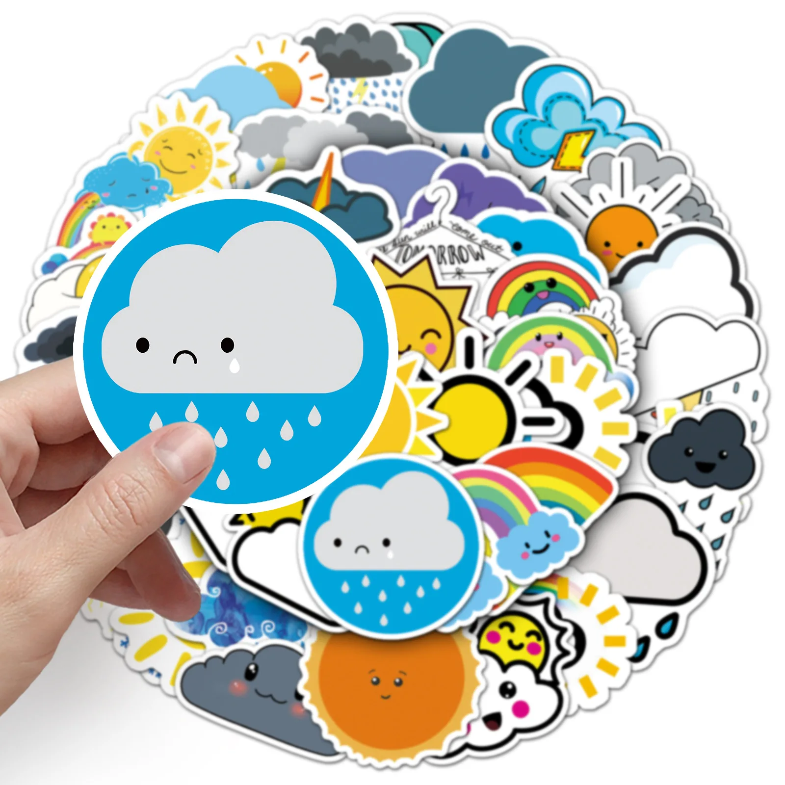 50Pcs Weather Icon Stickers for Laptops, Phones, Skateboards, Luggage,Assorted Funny for Gifts, Party Favors.