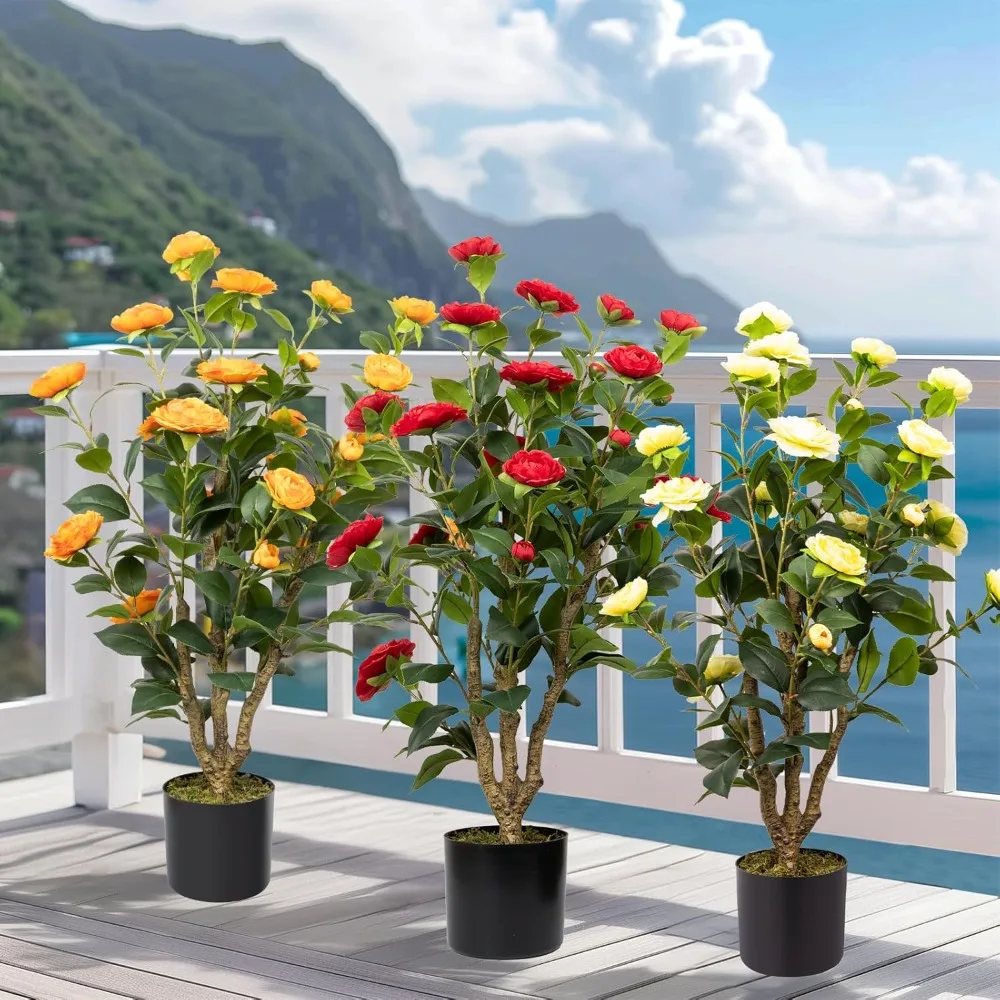 

36” Artificial Camellia Tree 2 Packs, Faux Camellia Plant in Pot