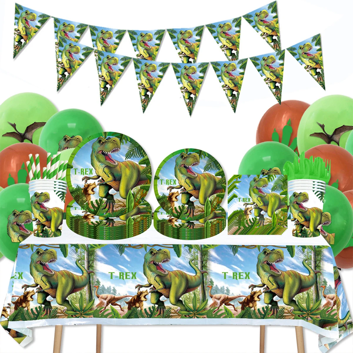 Tyrannosaurus rex Theme Birthday Party Decorations Disposable Tableware Set Paper Plates Napkins Cups