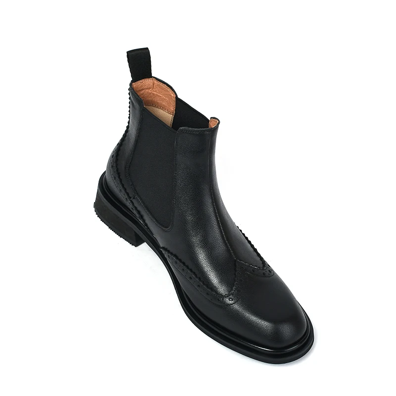 Women's Genuine Leather Chelsea Ankle Boots - Black Low Block Heel