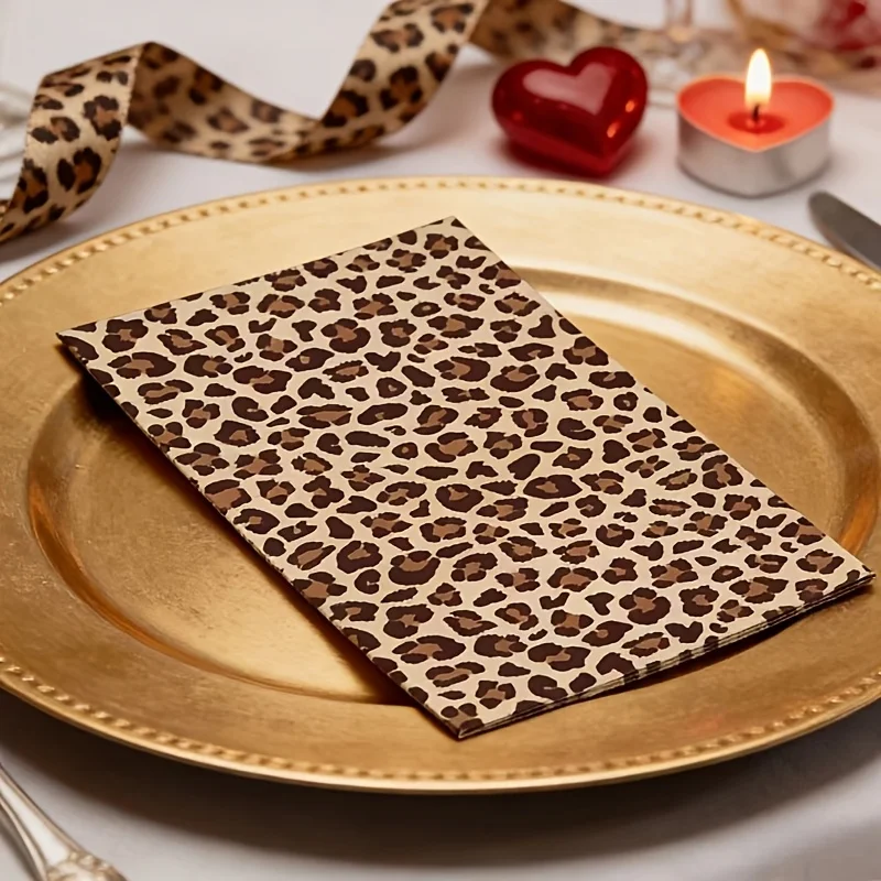 20 Stück Lange Servietten mit Leopardenmuster für Themenpartys, 2-lagiges Papier, für Hochzeiten, Geburtstage, Jubiläen, Partys, Einweg-Tissue – Detail 5