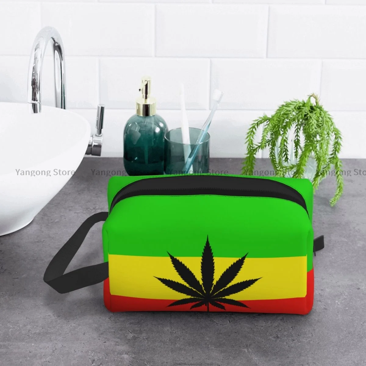 Travel Toiletry Bag Rasta Flag With Leaf Cosmetic Necessaire Case Makeup Bag Beauty Wash Pouch Handbag