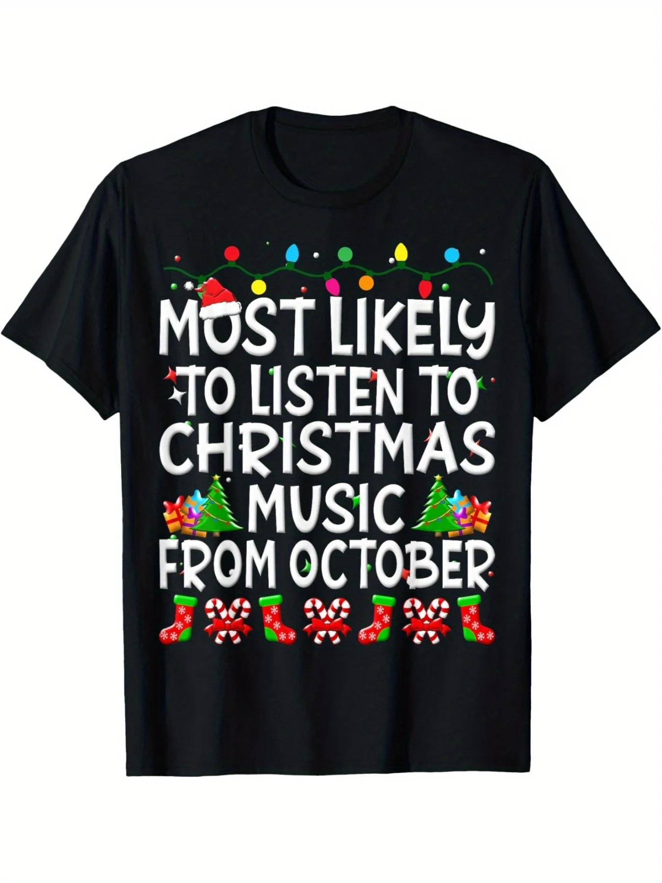 

"Listen Christmas Music From October" T-Shirt - Black Family Matching Tee