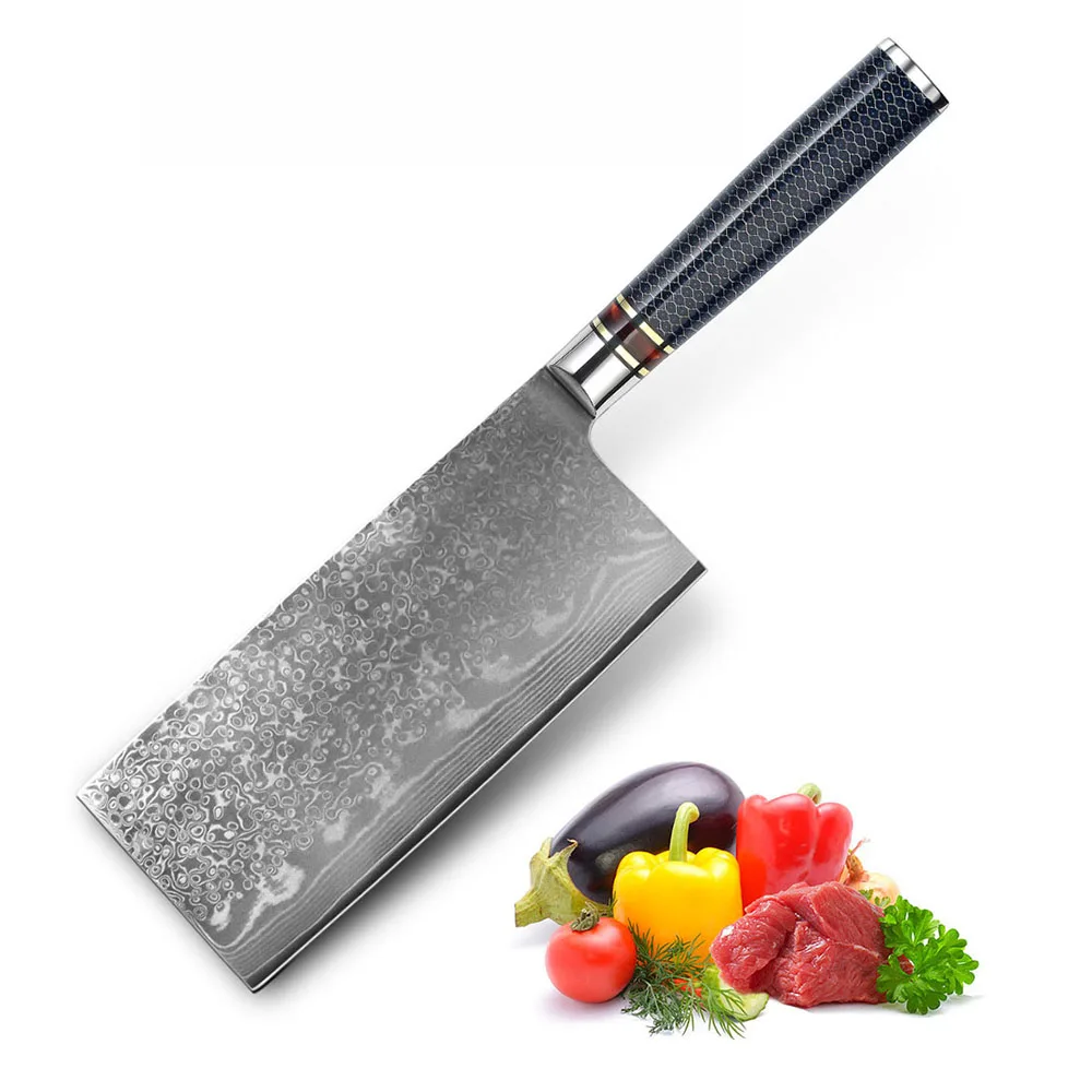 XSG Damascus Chinese Chef Knife 67 Layer 9Cr18MoV Stainless Steel Kitchen Slicing Meat Cleaver With Resin Handle Nakiri Knife