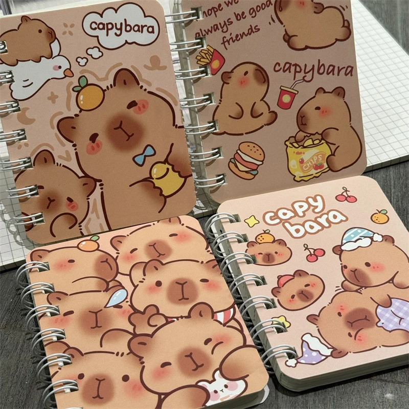 Cuaderno de bobina A7 de capibara de dibujos animados, Mini cuaderno de bolsillo, papelería, diario, libro de mensajes, suministros de oficina, regalo de regreso a la escuela