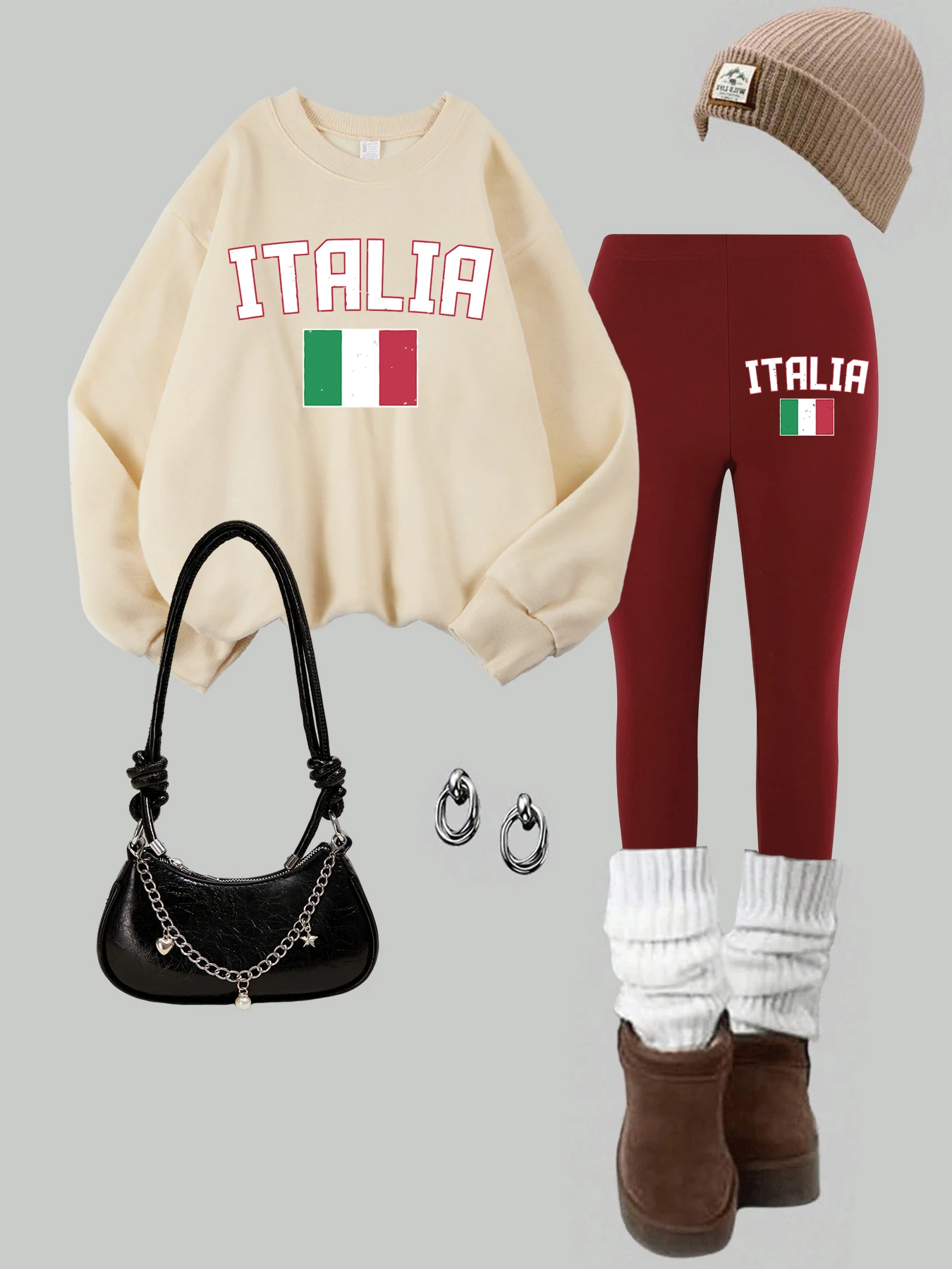 2 Piece Women Roma Italia Colosseum Printing Sweatshirts Leggings Set Autumn Thermal Warm Hoodie Pants Fashion Woman Clothes