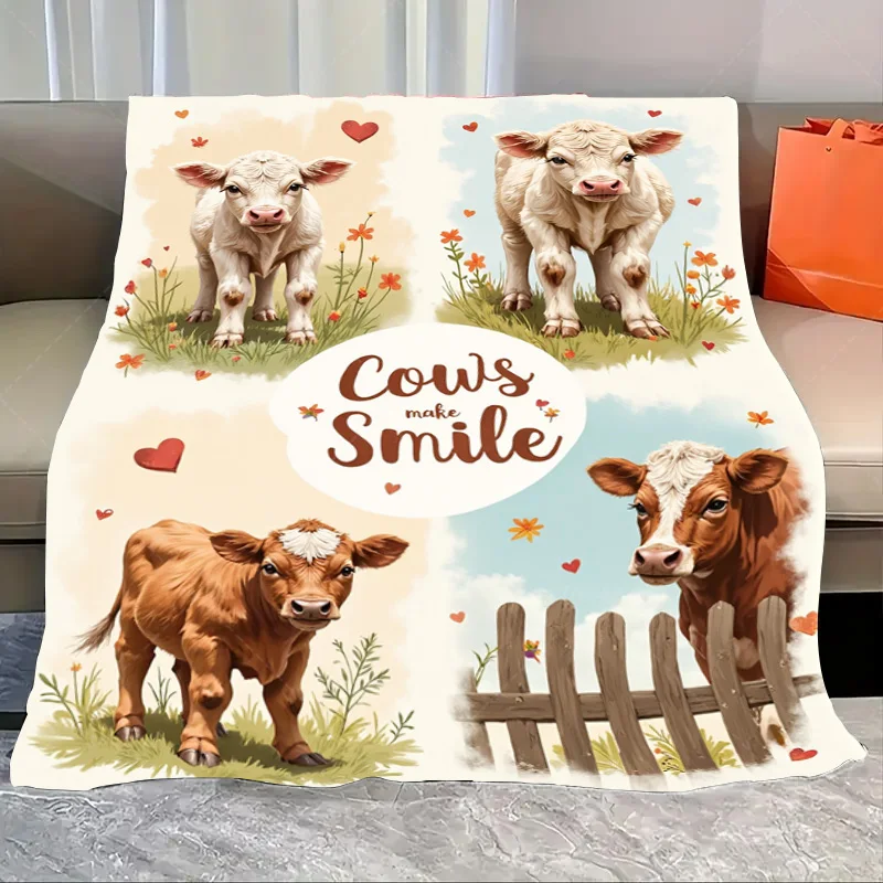 

1 шт. фланелевое одеяло «Сладкие коровы в пастби — мягкое и уютное одеяло в стиле фермерского дома»
