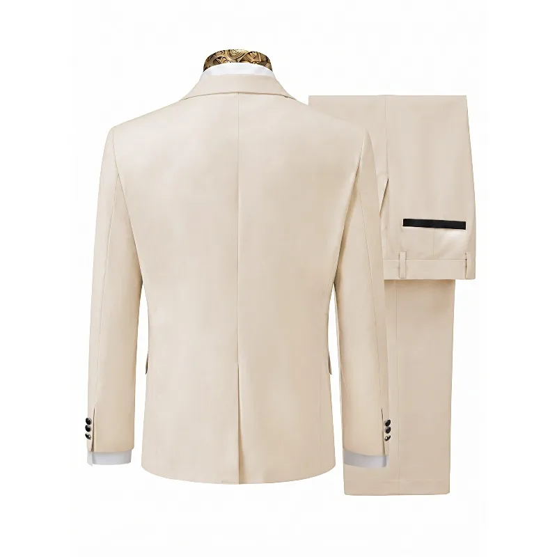 KIDWHXR Suit Outfit Men British Style Patchwork Long Sleeve Blazer Man Straight-leg Pant Male Slim Wedding Banquet 2-piece Set