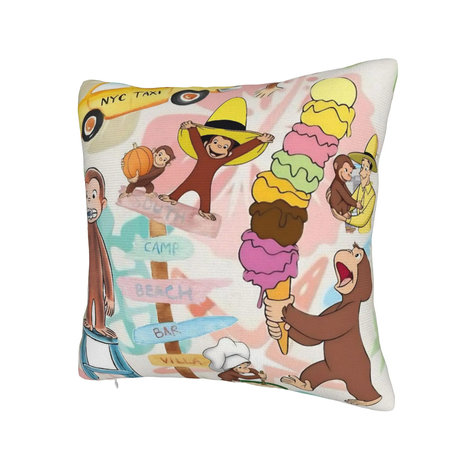 Decorative Pillowcase Curious George African Monkey  Accessories Chair  Pillow Case Cover Square Style Multi-Size