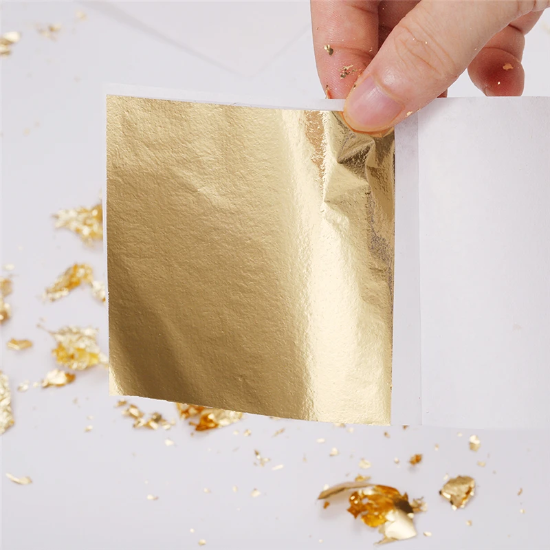 Aomily 9x9cm 100 Sheets Practical K Pure Shiny Gold Leaf for Gilding Funiture Lines Wall Crafts Handicrafts Gilding Decoration