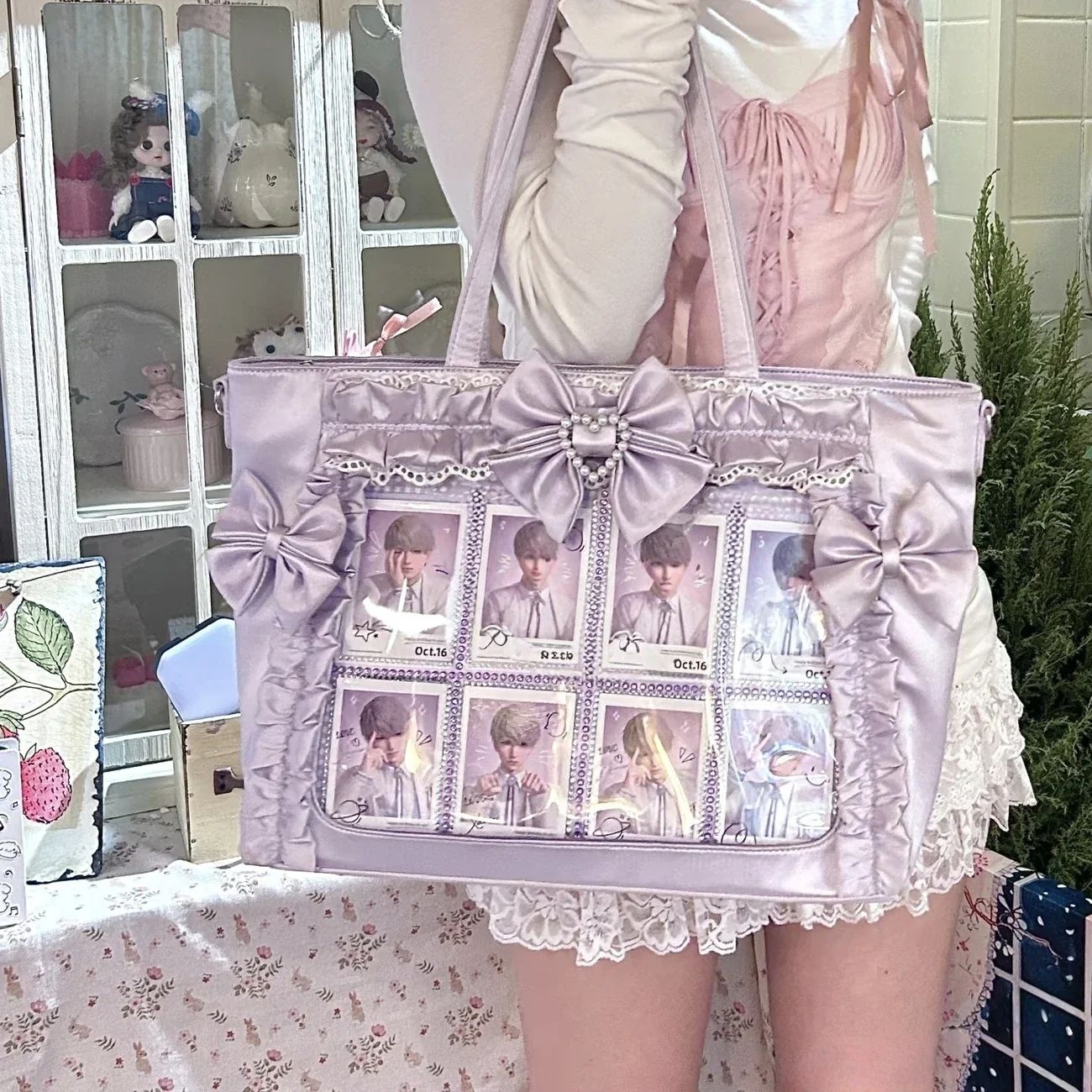 

Новая модная сумка Ulzzang Ita Bag с кружевом и бантом, в стиле JK, для выставок комиксов, портативная сумка-тоут Y2K