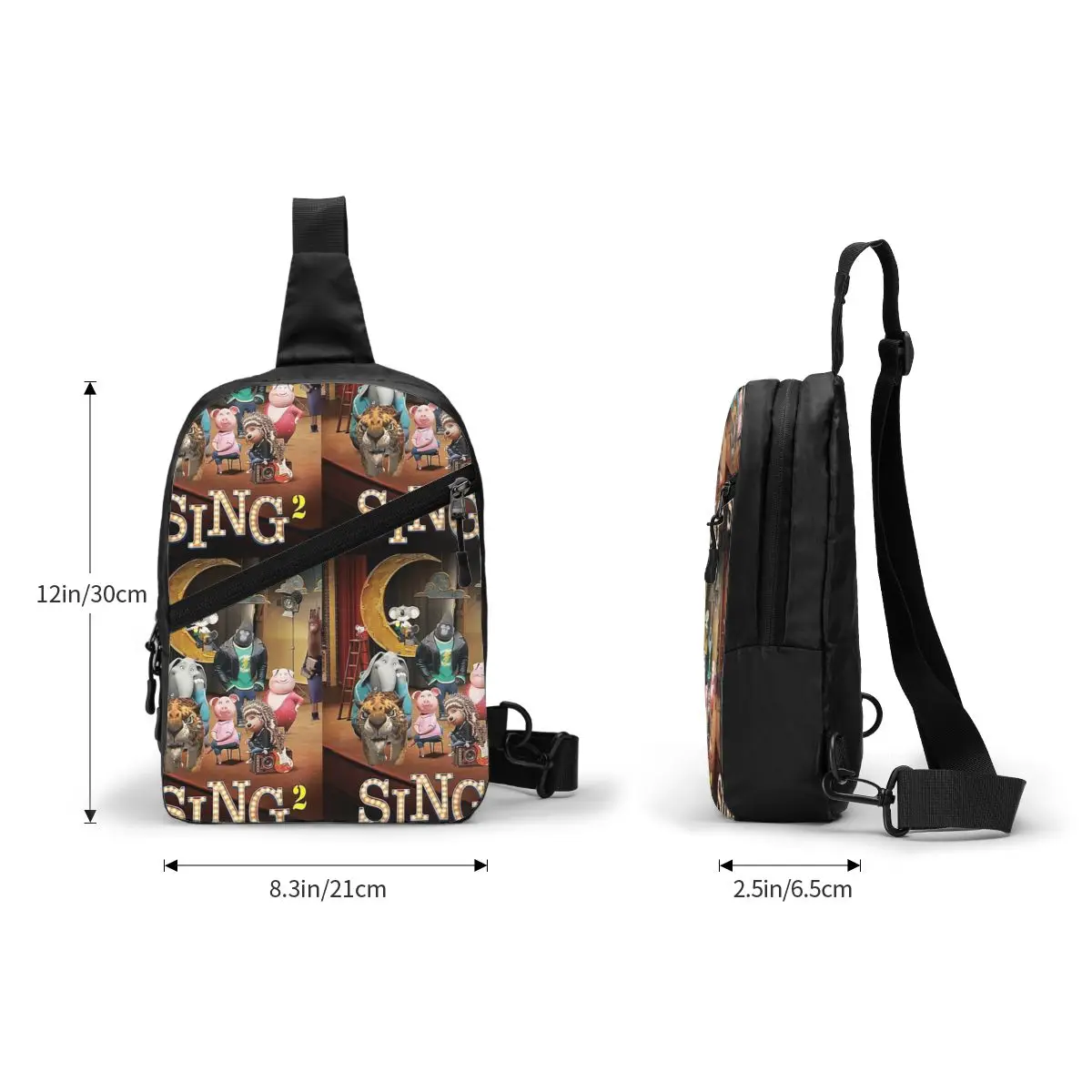 Sing 2 Bolsa de peito masculina Sling Crossbody Mochila Bolsa de peito Viajando Caminhadas Mochila Bolsa de ombro