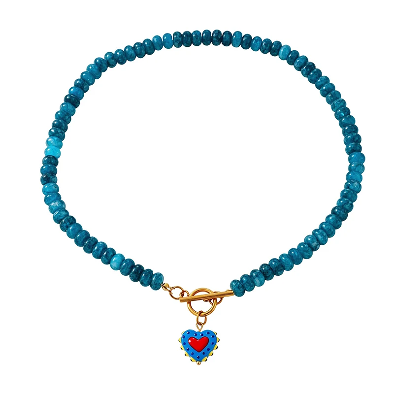 Red Heart Pendant Beaded Necklace with OT Clasp - view 4