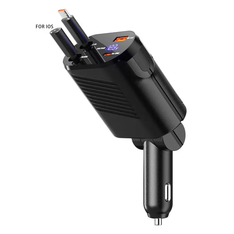 versatile Car Charger 120w Super Fast Charging Four In One Flash Charging Converter Head USB C Cable Retractable Car Charger