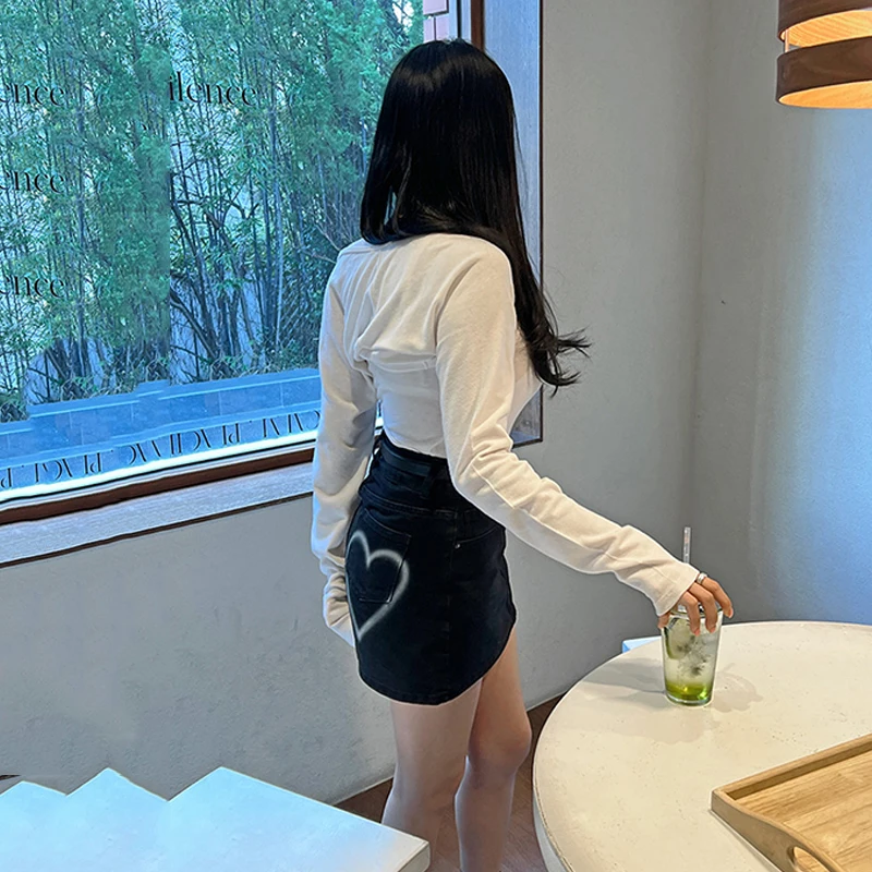 ヴィンテージハイウエストデニムスカート女性春の新ストリートカジュアルミニスカート Y2K 原宿すべて一致レディーススリムジーンズスカート