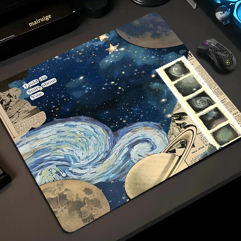 Star Universe Newspaper Retro 900x400 mousepad Computer Laptop keyboard Mousepad Large keyboard game player decorative table mat