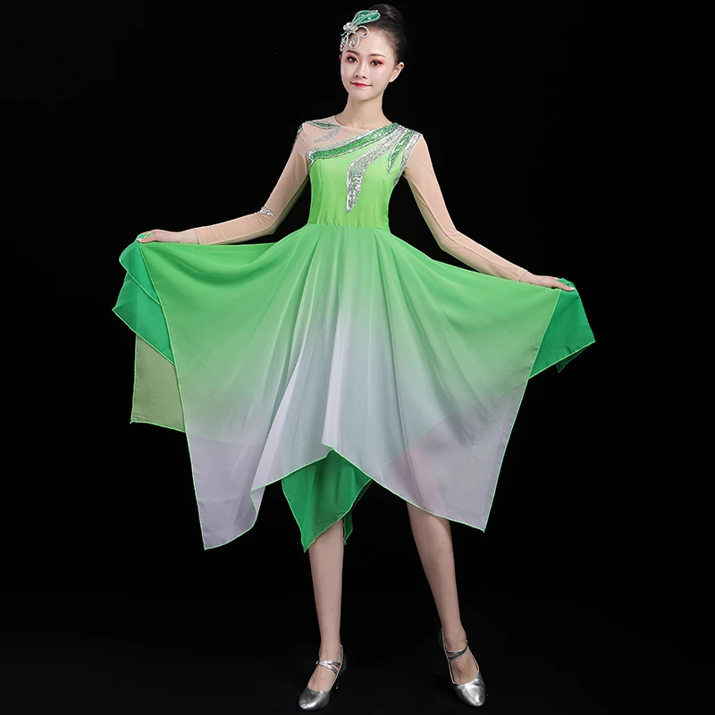 Tenue de performance de danse classique pour femme, robe carrée élégante, costume d'ouverture, danse moderne, performance pour les jeunes, nouveau