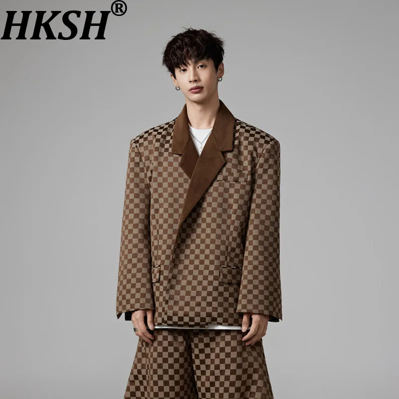 

Мужские элегантные повседневные брюки-костюм в клетку с широкими штанинами и эластичным поясом, новинка весна-осень, модель HK18533