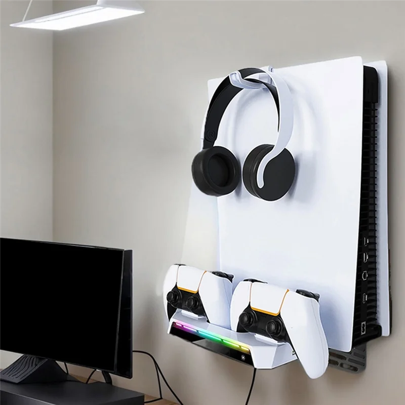 A29F-For PS5 Wall Mount Kit With Charging Station, Headset Holder, Wall Charger Stand For PS5/PS5 Slim