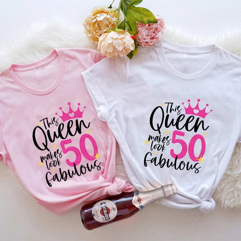 

Модная футболка на 50-летие для женщин, одежда в стиле Харадзюку, топы Y2k для дня рождения, футболки с короткими рукавами, эстетичная одежда