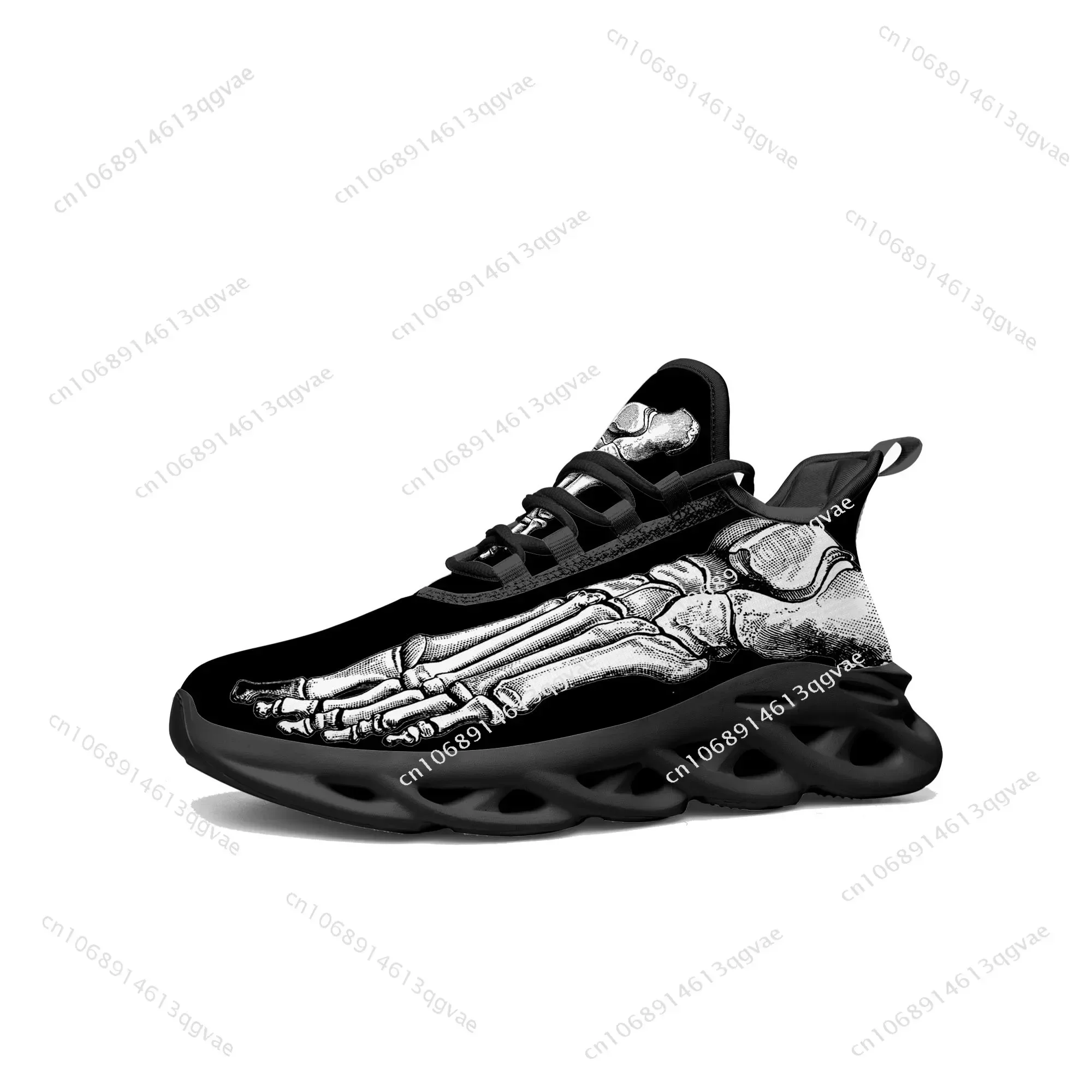 

Skeleton Feet Prints Flats Sneakers Mens Womens Sports Running High Quality Sneaker Lace Up Mesh Footwear Tailor-made Shoe Black