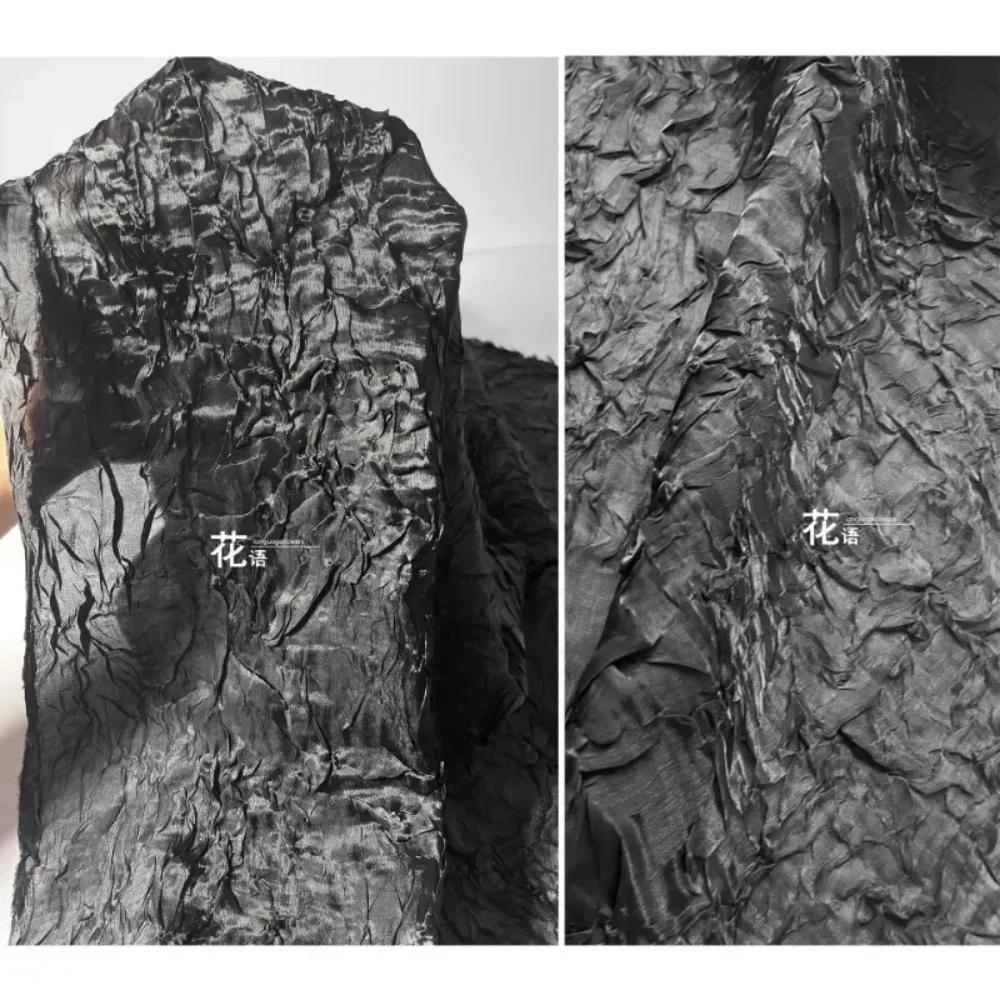 

Черный креп, плиссированная пряжа, окрашенная ткань для платья, дизайнерская ткань для одежды, шитье своими руками на метр, материал