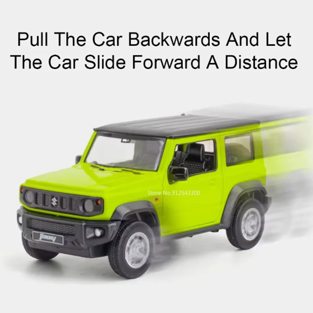 Escala 1:26 Suzuki Jimny coche de juguete modelo simulación sonido luz tirar hacia atrás aleación fundida vehículos todoterreno decoración juguetes para niños
