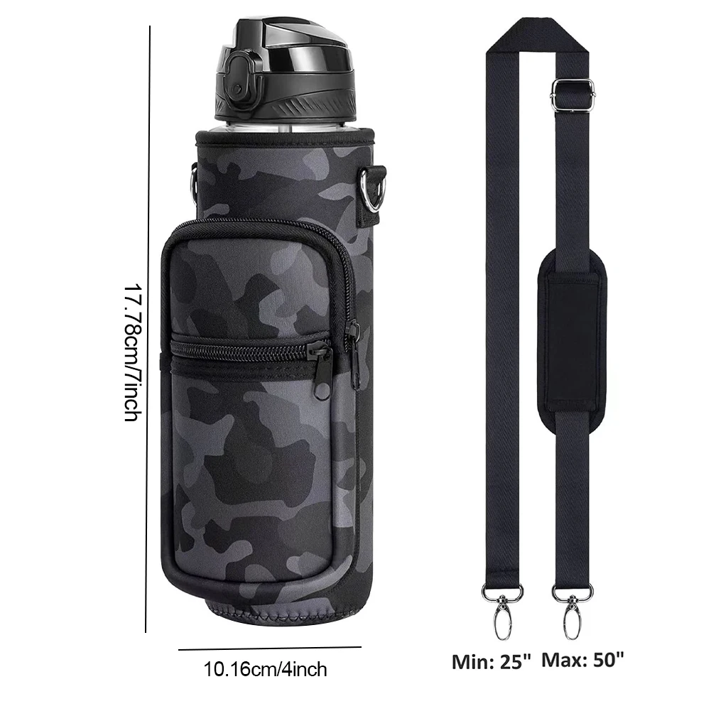 Crossbody Neoprene Carrier Bag Water Bottle Protective Cover Adjustable Strap 2 Pockets Carrying Water Cup Sleeve Outdoor Travel