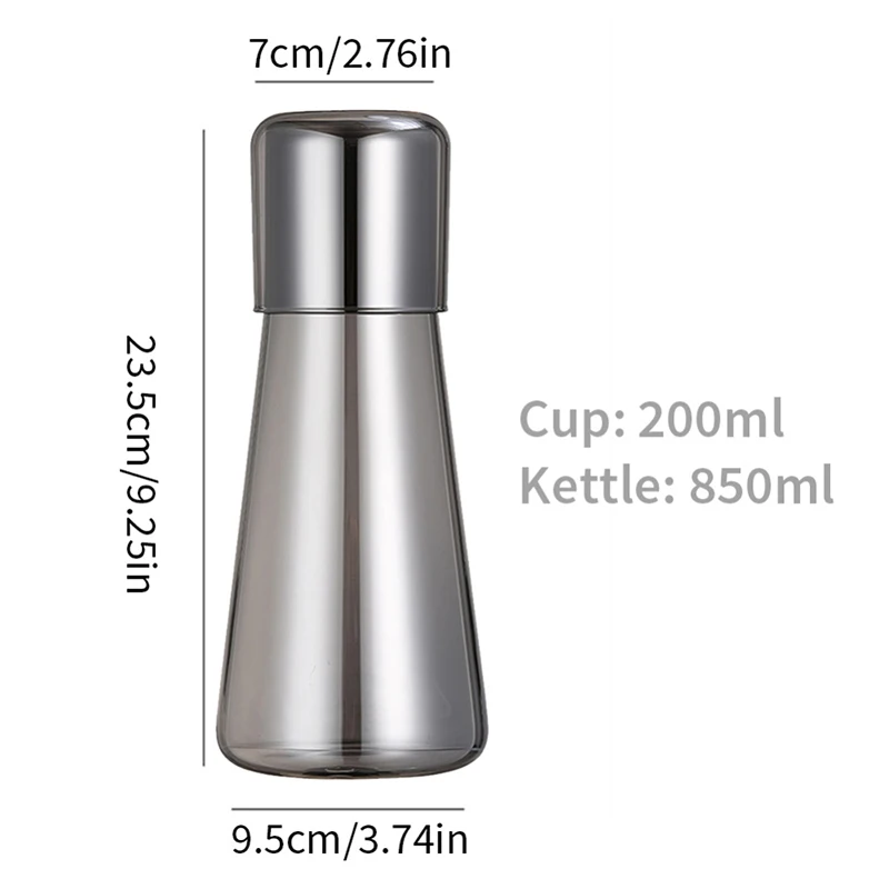 NONE 750/850ml Glas Teekanne Set heißes kaltes Wasser Krug transparente Wasser karaffe mit Becher Glas Tasse Home Nacht Wasserkocher 6