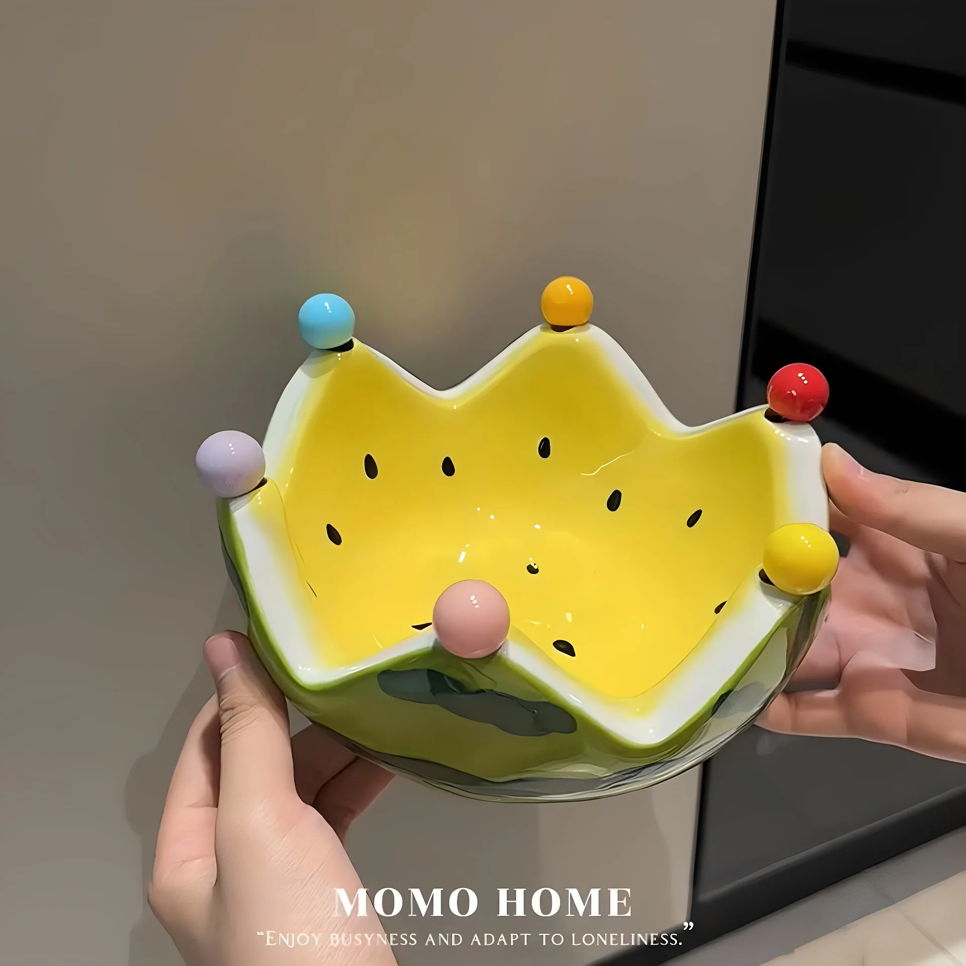 Watermelon fruit plate creative ceramic fruit fork set large capacity living room coffee table fruit bowl cute little ornament