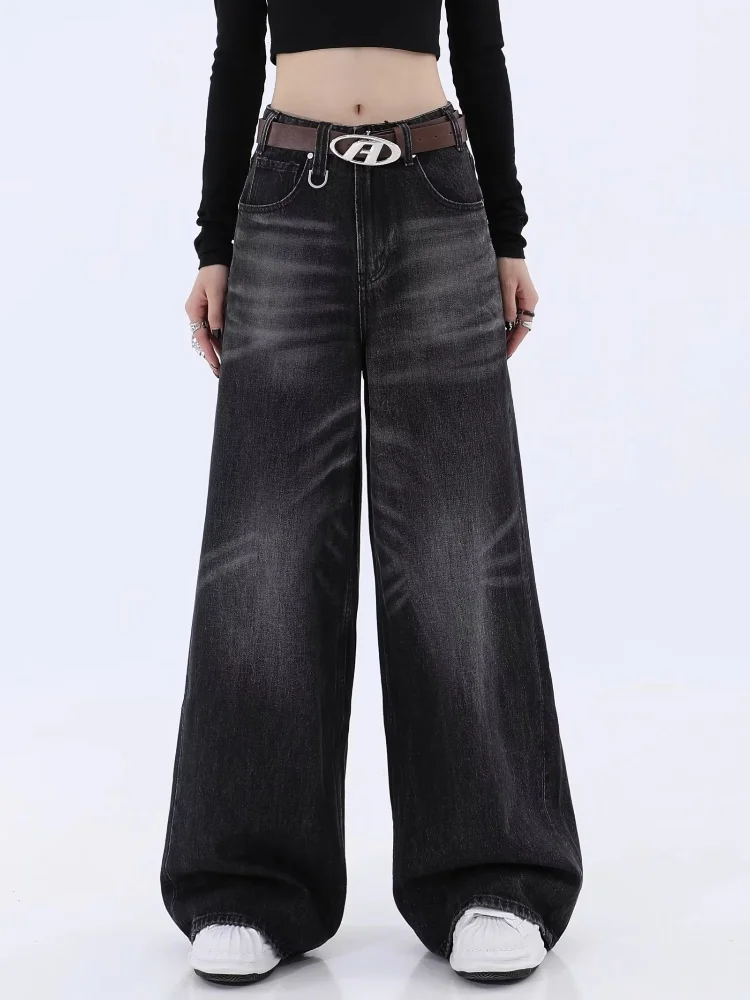 

Streetwear Vintage Y2kWomen Jeans Black Baggy Trousers New Wide Leg Denim Pants Hip Hop Harajuku Distressed Straight Pants Women