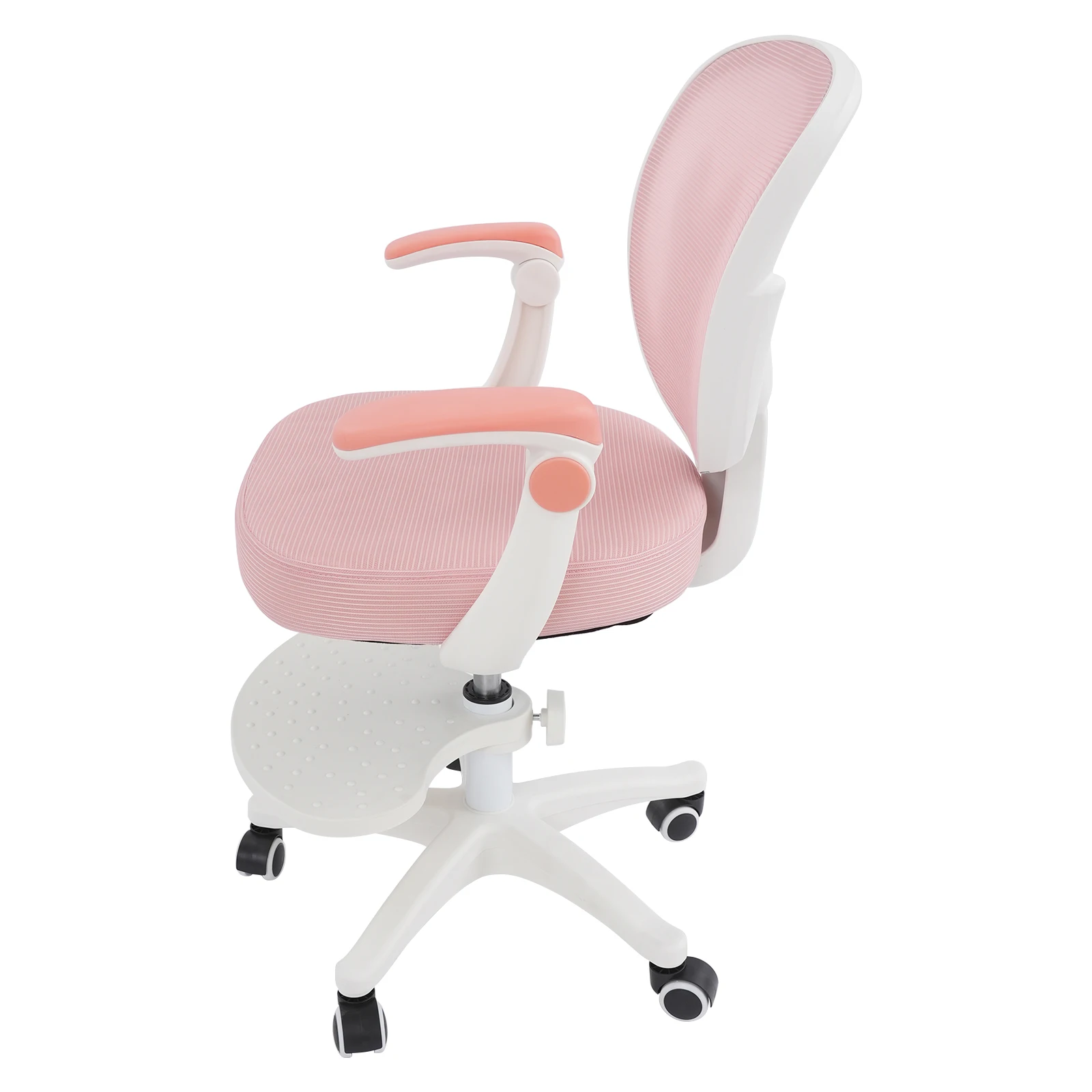 Höhenverstellbarer Lernstuhl, Klappstuhl, Kinder-Drehstuhl, Drehbare Armlehnen, Ergonomischer Kindersitz, Netzstoff, Robustes Fußpedal, Rosa