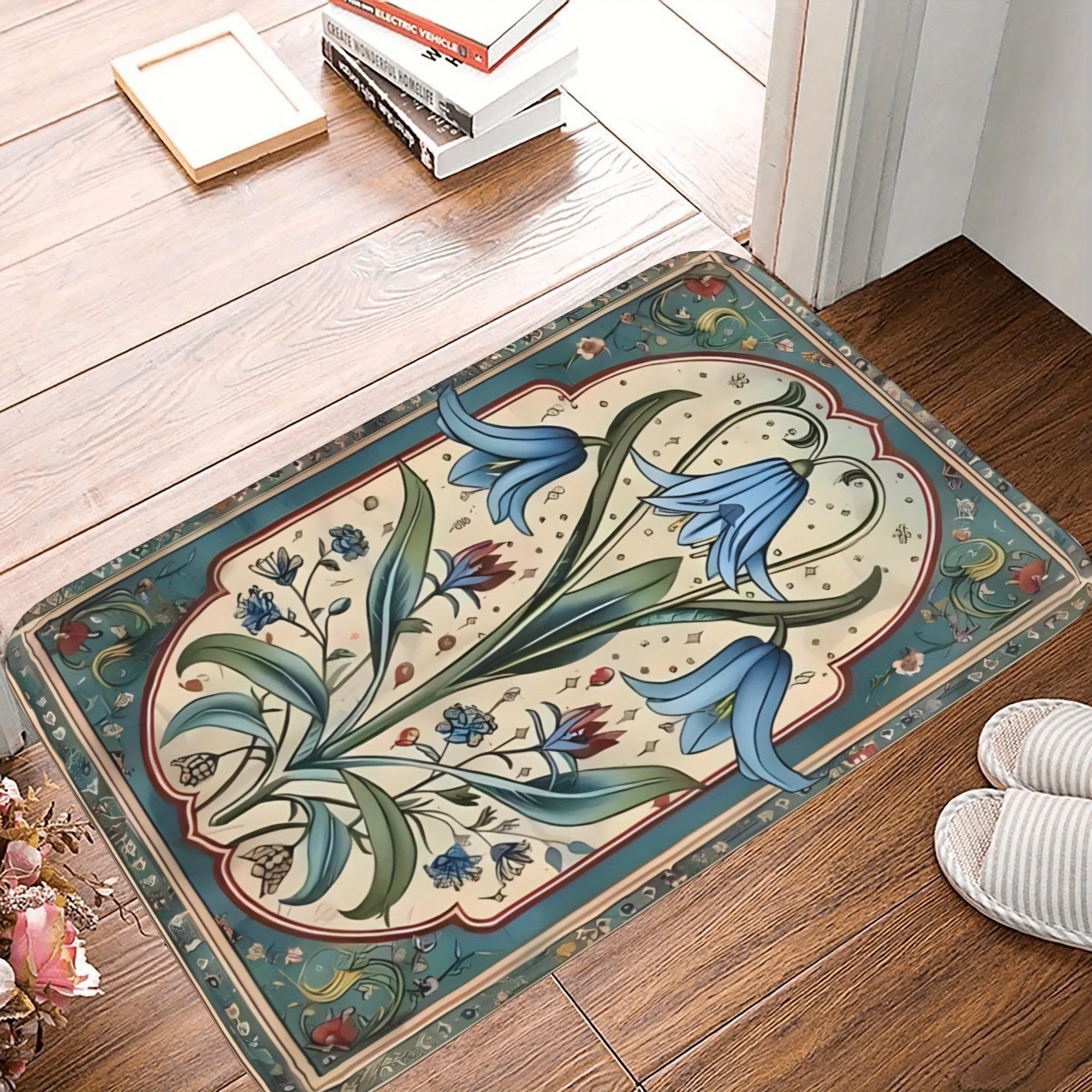 

1PC Bohemian Flral Pattern Kitchen Rug Non-Slip Door Mat Pop design Bathroom Rug Bath Mat Carpet for Home Sink Laundry Decor