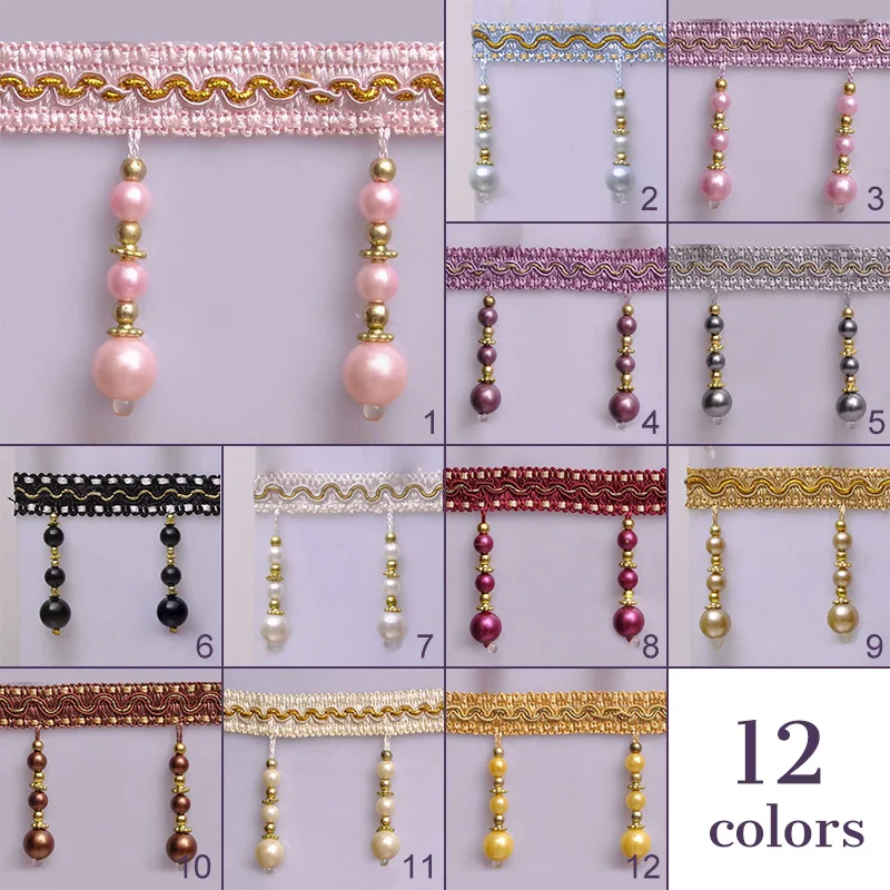 11 Meter Curtain Trims Beaded Pendant Lace Trim Tassel Bead Fringe Curtain Accessories Upholstery Decor Ribbon DIY Sewing Crafts