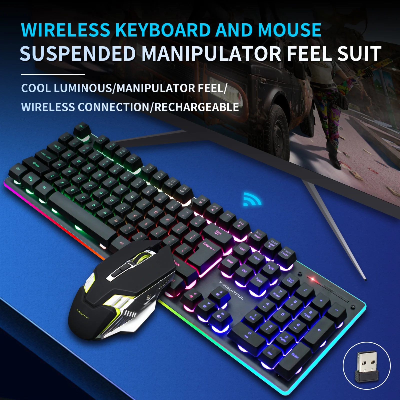 Yunguo KM99 Office Game Keyboard and Mouse Set Wireless Charging Luminous Game Keyboard and Mouse Set