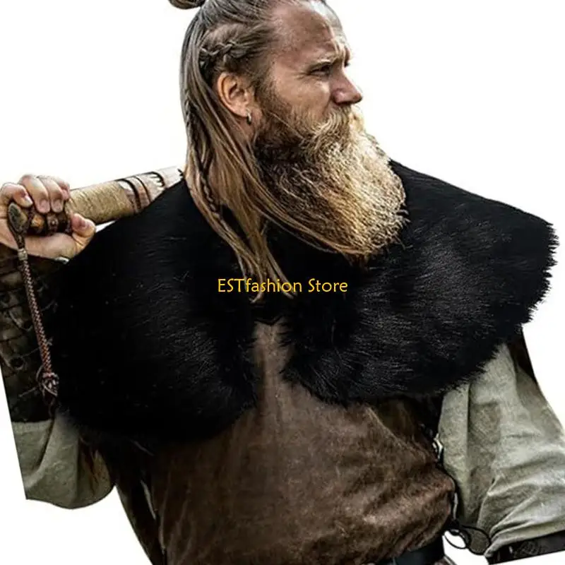 Y5GC Medieval Knight Mantle Shoulder Wrap Halloween LARP Renaissances Cosplay Costumes Women Men Vikinges Faux Furs Shawl