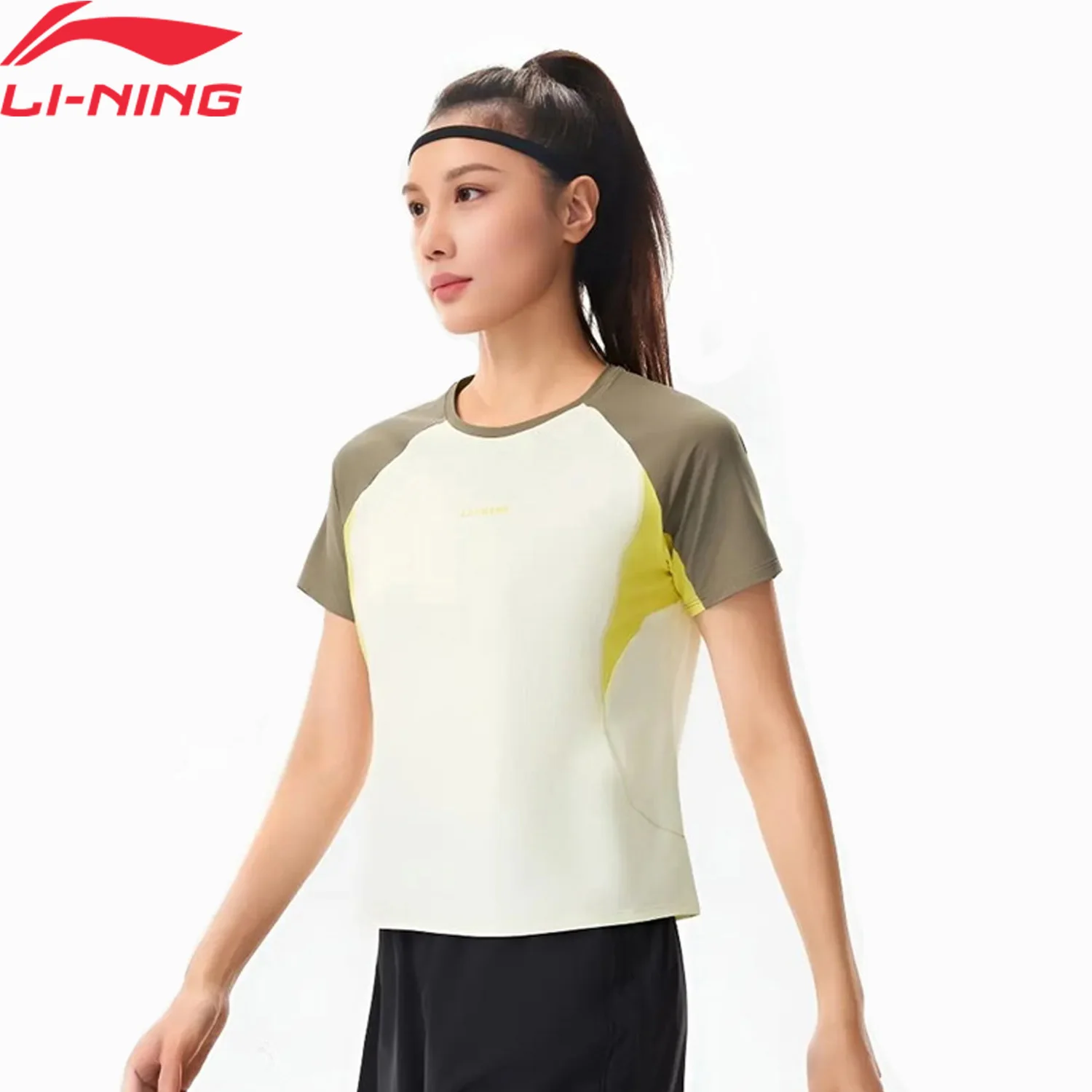 

Женские тренировочные футболки Li-Ning LN DRY, 88% полиамид, 12% эластан, стандартный крой, круглый вырез, футболка для фитнеса LiNing ATSW184