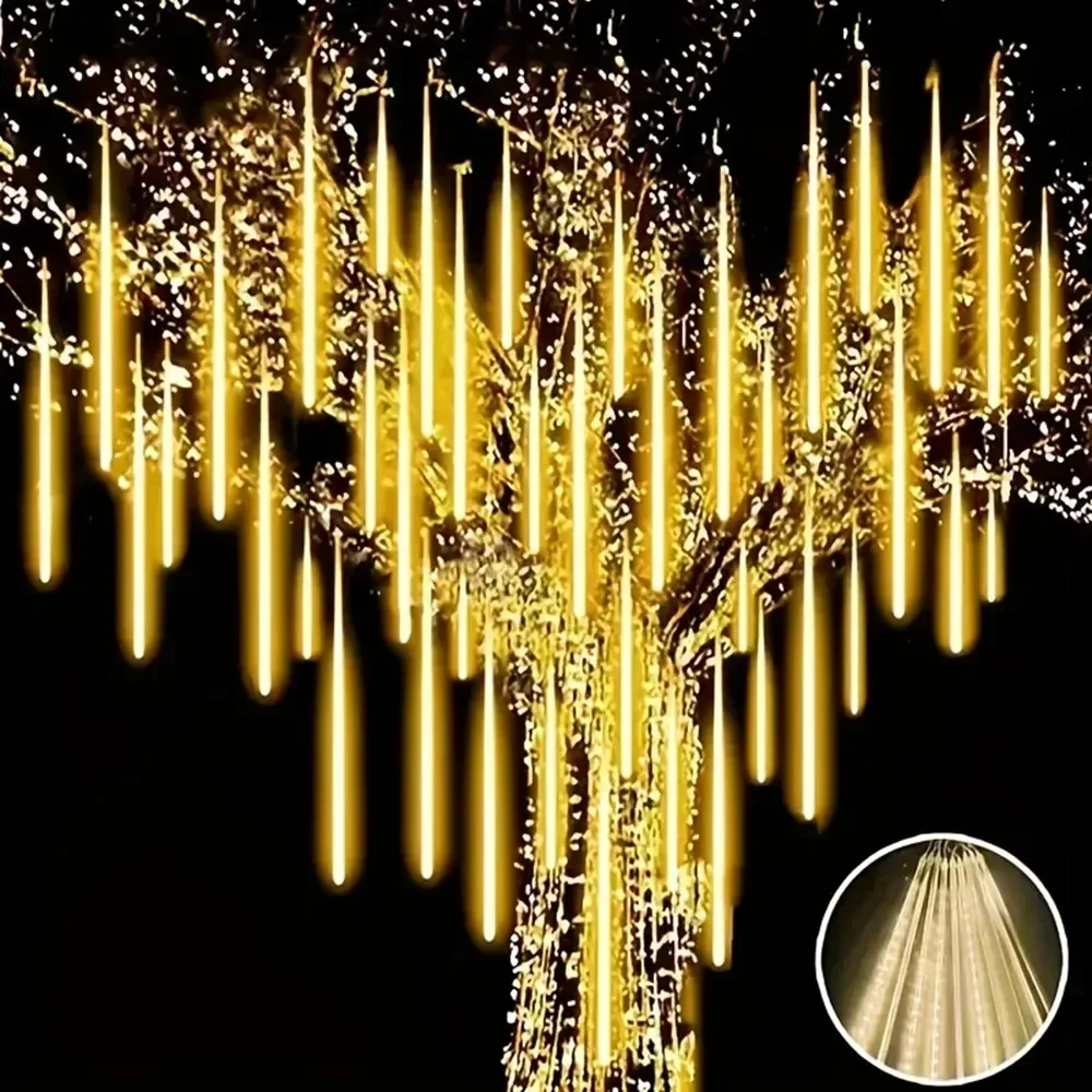 EU plug Power LED Meteor Shower Rain Lights Waterproof Falling Raindrop Fairy String Light for Holiday Party Patio Decor