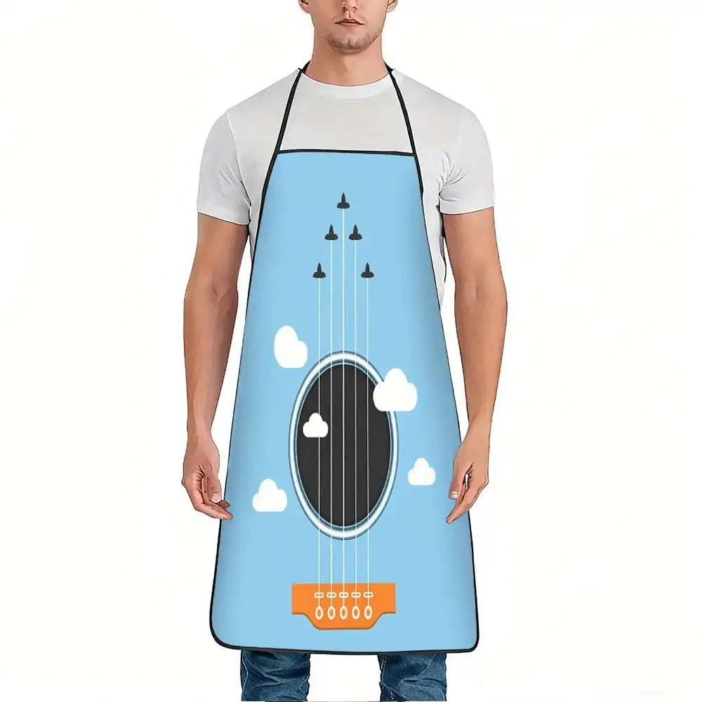 1pc 1pcs Guitar Clouds Apron with Music & Guitar Print - Adjustable Waistband, Durable Easy-Clean Polyester Suitable for Cooking