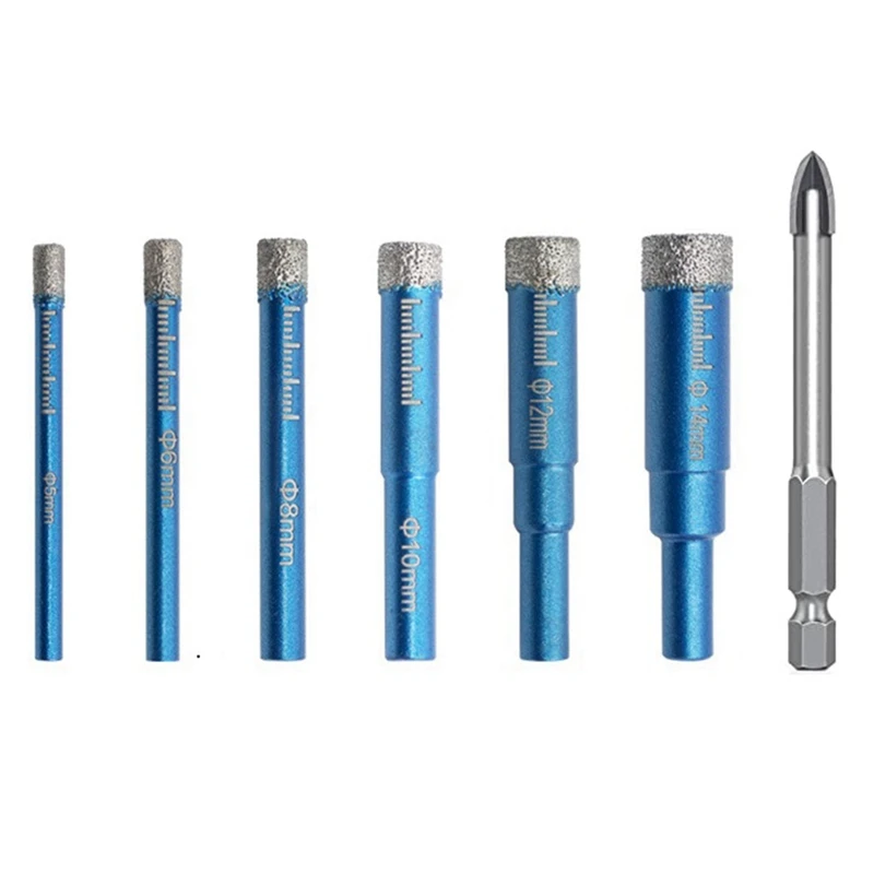 

1 Set Dry Brazing Hole Opener Marble Vitrified Tile All-Ceramic Tile Glass Drill Hole Opener Glass Drill 7-Piece Diamond Drill